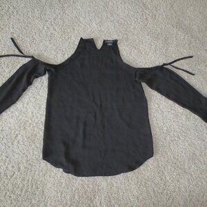 SOLD! Black Halter High Neck Flowy Cold Shoulder Detailed Long Sleeve Blouse